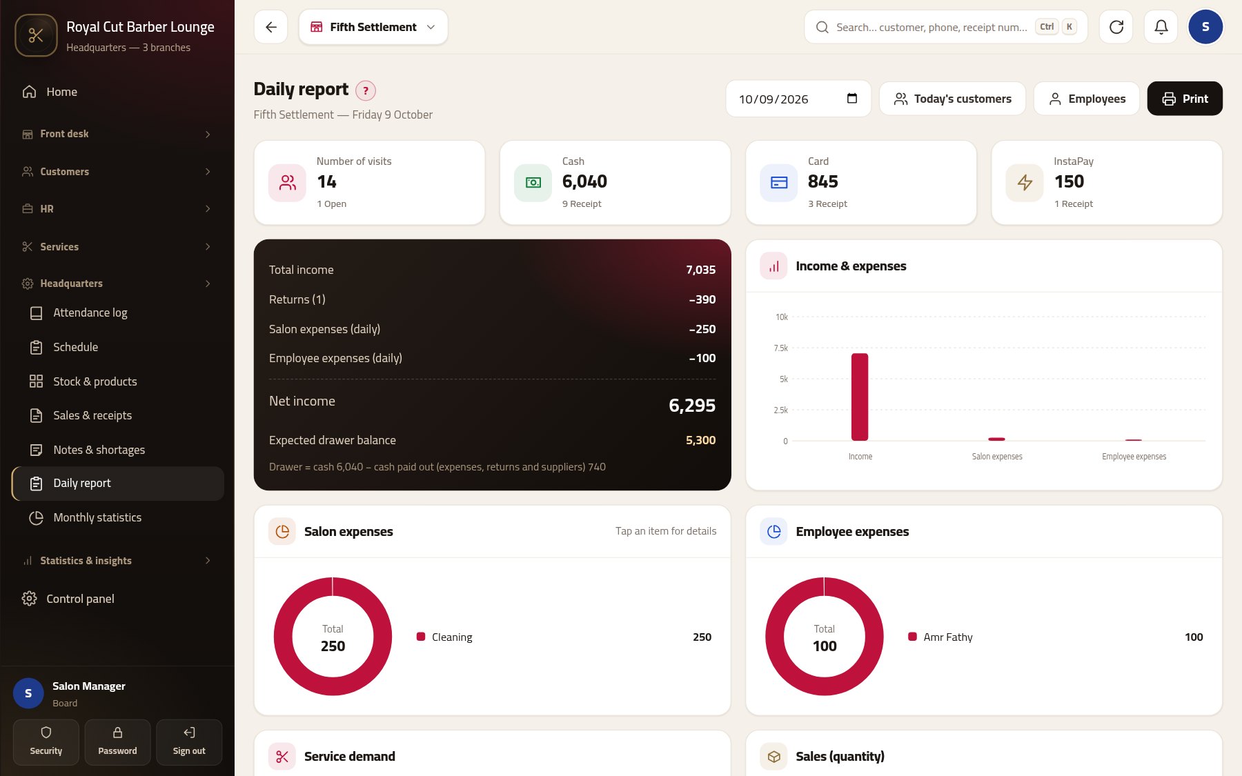 Daily report and drawer balance